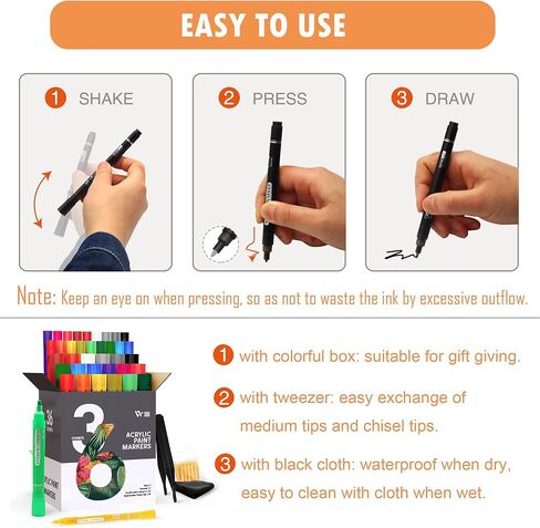 36 قلم طلاء أكريليك ملون من TOWON - أقلام طلاء ذات طرف إزميل رفيع للغاية ومتوسط ​​للرسم على الصخور والخشب والنسيج وإطارات السيارات - حبر مائي مقاوم للماء in Kuwait