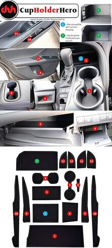 CupHolderHero يناسب ملحقات Toyota Camry 2018-2024 الداخلية المخصصة الفاخرة غير القابلة للانزلاق ومضادة للغبار حامل الأكواب، سجادات بطانة وحدة التحكم المركزية، بطانات جيب الباب مجموعة 16 قطعة (زخرفة بيضاء) in Kuwait