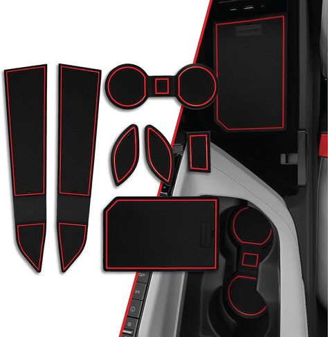 CupHolderHero fits Chevy Corvette Accessories 2014-2024- Premium Custom Interior Non-Slip Anti Dust Cup Holder Inserts, Center Console Liner Mats, Door Pocket Liners 7pc Set (Red Trim) in Saudi Arabia