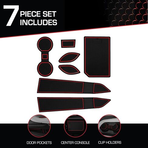CupHolderHero fits Chevy Corvette Accessories 2014-2024- Premium Custom Interior Non-Slip Anti Dust Cup Holder Inserts, Center Console Liner Mats, Door Pocket Liners 7pc Set (Red Trim) in Saudi Arabia