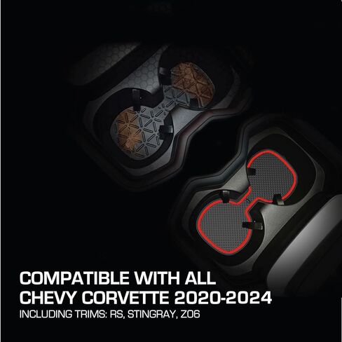 CupHolderHero fits Chevy Corvette Accessories 2014-2024- Premium Custom Interior Non-Slip Anti Dust Cup Holder Inserts, Center Console Liner Mats, Door Pocket Liners 7pc Set (Red Trim) in Saudi Arabia