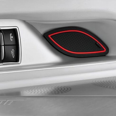 CupHolderHero fits Chevy Corvette Accessories 2014-2024- Premium Custom Interior Non-Slip Anti Dust Cup Holder Inserts, Center Console Liner Mats, Door Pocket Liners 7pc Set (Red Trim) in Saudi Arabia