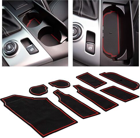 CupHolderHero fits Chevy Corvette Accessories 2014-2024- Premium Custom Interior Non-Slip Anti Dust Cup Holder Inserts, Center Console Liner Mats, Door Pocket Liners 7pc Set (Red Trim) in Saudi Arabia