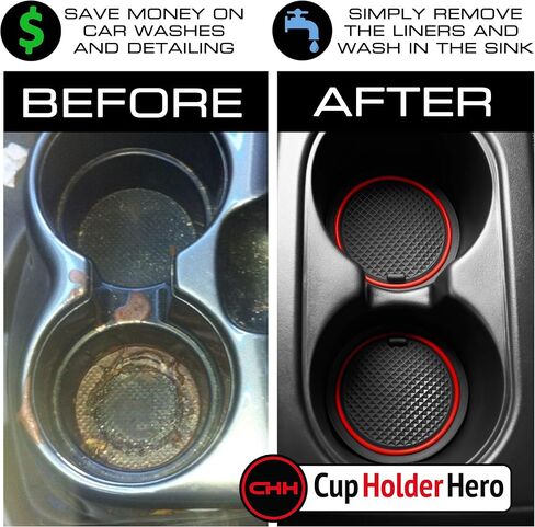 CupHolderHero fits Chevy Corvette Accessories 2014-2024- Premium Custom Interior Non-Slip Anti Dust Cup Holder Inserts, Center Console Liner Mats, Door Pocket Liners 7pc Set (Red Trim) in Saudi Arabia