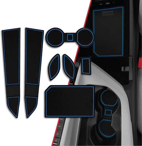 CupHolderHero fits Chevy Corvette Accessories 2014-2024- Premium Custom Interior Non-Slip Anti Dust Cup Holder Inserts, Center Console Liner Mats, Door Pocket Liners 7pc Set (Red Trim) in Saudi Arabia