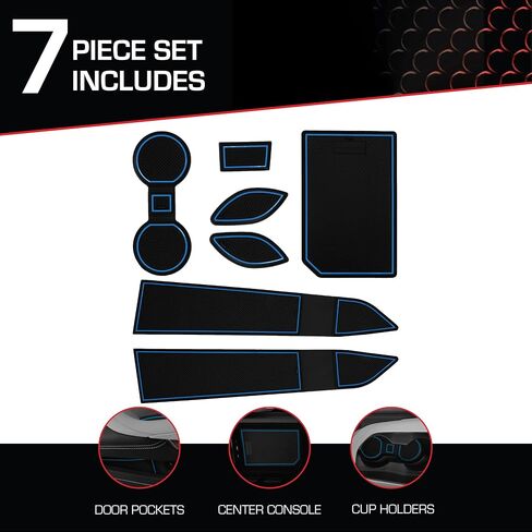 CupHolderHero fits Chevy Corvette Accessories 2014-2024- Premium Custom Interior Non-Slip Anti Dust Cup Holder Inserts, Center Console Liner Mats, Door Pocket Liners 7pc Set (Red Trim) in Saudi Arabia