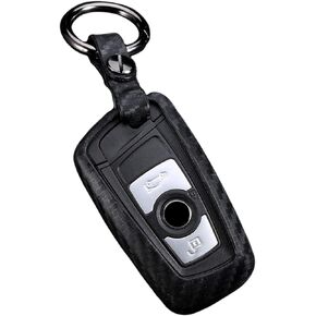 Soft Silicone Rubber Carbon Fiber Texture Case Protector Car Remote Key Fob Cover for BMW 1 Series 2 3 4 5 6 7 Series 5GT GT3 GT5 X1 X3 X4 M2 M3 M4 M5 M6 - Black - Round Keychain