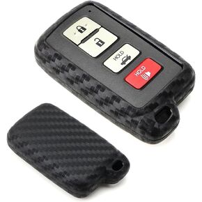 iJDMTOY Carbon Fiber Pattern Soft Silicone Key Fob Cover Case Compatible with Camry Avalon Corolla Highlander Tacoma RAV4 Smart Key