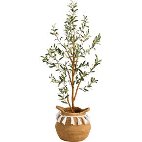 Nearly Natural 3.5ft. Artificial Olive Tree with Handmade Jute & Cotton Basket with Tassels