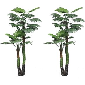Pair AMERIQUE Gorgeous & Unique 5.7 Feet Fan Palm Artificial Plant Tree with 24 Leaves Each, Feel Real Technology, Green (AMS26106P2)
