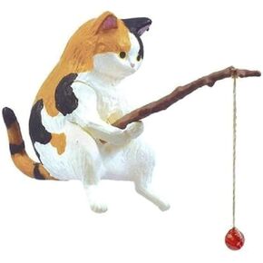 Fish Landscaping Fishing Cat Ornaments Mini Resin Figurine Cartoon Cat Statue for Home Office Aquarium Decoration Fishing Cat Figurine Aquarium Décor