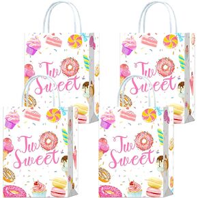 16 Pieces Two Sweet Donut 2nd Birthday Party Favors Bags,Donut 2nd Birthday Goody Gift Snacks Treat Candy Party Favors Bags with Handles for Kids Adults Two Sweet Donut Theme Party Decorations