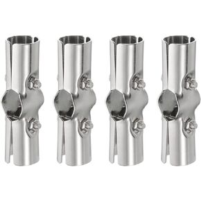 uxcell 180 Degree Structural Pipe Connector 4pcs Chain Link Fence Line Rail Clamp Stainless Steel Corner Fitting End Rails Clamp, Fit OD 1 Inch(25mm)