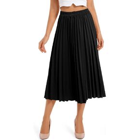 Womens Classic Organ Skirt Midi Long Shirring Skirts High Waisted A Line Skirts