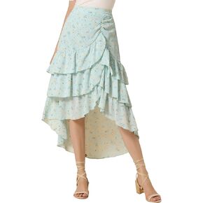 Allegra K Floral Maxi Skirts for Women's Elastic Waist Layered Ruffle High Low Hem Long Skirt