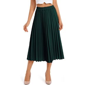 Womens Classic Organ Skirt Midi Long Shirring Skirts High Waisted A Line Skirts