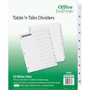 Table 'n Tabs Dividers, 8-1/2 x 11, 1-10 Tab, Black/White Tab, Laser/Inkjet, 6 Pk (24882)