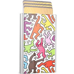 ÖGON -DESIGNS- Slider Card Holder Aluminum RFID Blocking Card Holder - Automatic Slim Minimalist Wallet Original for Men and Women, Keith Haring Color Print, Taille unique, Minimalist