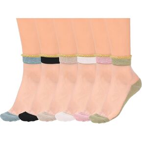 6 Pairs Sheer Silk Socks for Women, Transparent Lace Sheer Thin Mesh Low Cut Liner Socks Nylon Boat Socks Low Cut Socks Sheer Socks Women Ankle for Foot Socks Flats Boat Shoes Loafers Sneakers in Saudi Arabia