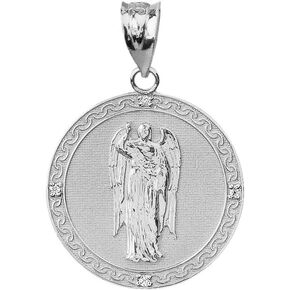 925 Sterling Silver Saint Gabriel The Archangel CZ Round Medal Pendant (1.15")