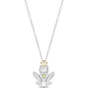 Jewelili Enchanted Disney Fine Jewelry Sterling Silver and 10K Yellow Gold Diamond Accent and Peridot Fashion Tiana Pendant