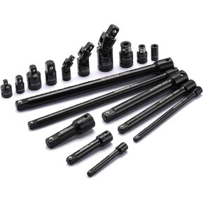MIXPOWER 18-Piece Drive Tool Accessory Set, Includes Socket Adapters, Extensions and Universal Joints and Impact Coupler, Professional Socket Accessories Set