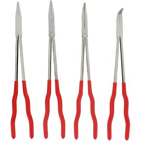 ABN Needle Nose 16in Plier 4-Piece Set – Long Reach 90-Degree Angle, 45-Degree Angle, Straight, and Curved Pliers
