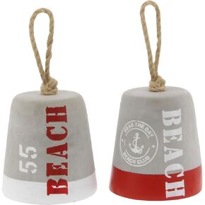 Deco 79 Cement Stone Buoy Decorative Sculpture Door Stopper Home Decor Statues with Rope Accents, Set of 2 Accent Figurines 4"W, 9"H, Gray