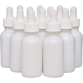 12 Pack White Coated Boston Round Essential Oils Aromatherapy Glass Bottles Jar With White dropper cap, 1oz