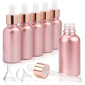 6 قطع، زجاجة قطارة للزيوت العطرية من الزجاج الوردي المطلية بوزن 1 أونصة، قوارير زجاجية سميكة فارغة لتوزيع العطور مع قطارات زجاجية وحامل سائل للسفر بغطاء ذهبي وردي، حاوية حماية من الأشعة - قمعان مجانيان in Kuwait