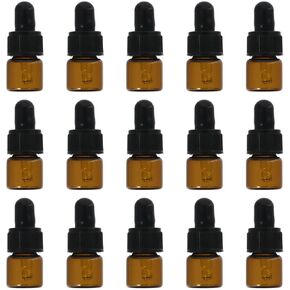 15Pcs Amber Glass Dropping Bottles, Dropper Bottles, 1ml Empty Sample, Travel Vials, Tincture Bottles, Storage Container for Essential Oils