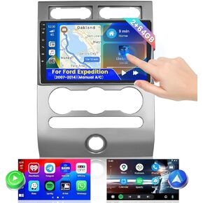 Roinvou 8 Cores 4+64G Android Radio Upgrade for Ford Expedition 2007-2014(Manual A/C), 9'' HD Touchscreen with Wireless CarPlay Android Auto GPS Navi WiFi Backup Camera Mirror Link Bluetooth Mic RDS