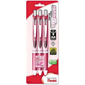 EnerGel RTX Retractable Liquid Gel Pen.7mm, Pink Barrel, Black Ink. 3/Pack