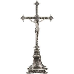 BC Catholic Metal Standing Crucifix, Jesus Christ Cross for Altar, Catholic Wedding Gifts, Devout Home Décor, 8" H Zinc Alloy with Gold Plating from Buildclassic