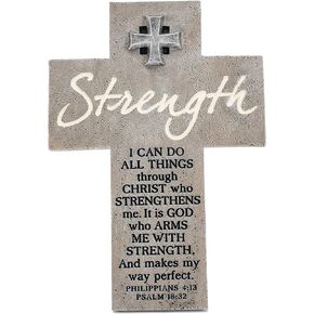 Lighthouse Christian Products Christ Strengthens Marbled Grey 8 Inch Cast Stone Cross Figurine