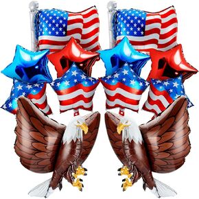 Zhanmai 12 Pcs Patriotic Eagle Balloon USA Red White and Blue Elections Party Decorations Large Eagle Foil Balloons Star American Flag decor for Veterans Day Birthday Party
