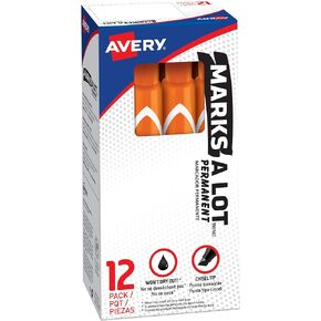 AVERY Marks A Lot Permanent Markers, Large Desk-Style Size, Chisel Tip, Water and Wear Resistant, 12 Orange Markers (08883)