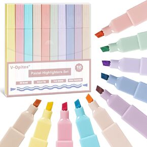 V-Opitos Highlighters Set in 10 Assorted Pastel Colors, No Bleed Bible Highlighters, Soft Chisel Tip, Aesthetic Cute Highlighters, Ideal School Office Supplies in Saudi Arabia