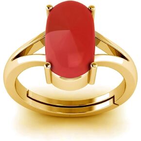 Natural Red Coral Moonga Certified Jewelry Gifts Ring 8.20 Carat Astrological Birthstone 22k Gold Plated adjustable Ring For Men Or Women