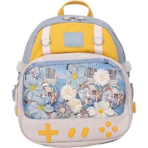Cute Ita Backpack for Women Girls, Kawaii Clear Window Design Pins Plush Display, Lolita Itabag Japanese Bag School (Pink)