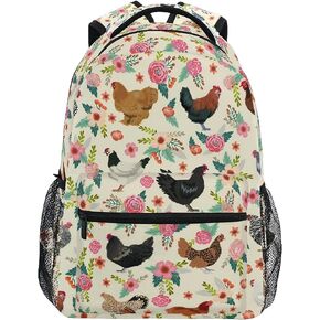 CHIFIGNO Chickens and Floral Lightweight Printed Bookbags School Backpacks for Teens and Girls