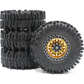 4pcs RC 2.2 Mud Slingers Tires Soft Super Grip Crawler Tyres Height: 124mm/4.88inch & Aluminum Force 2.2 Beadlock Wheels Rims Black/Gold Color