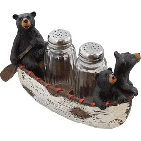 Three Black Bears Canoeing Salt & Pepper Set - Rustic Cabin Canoe Cub Decor