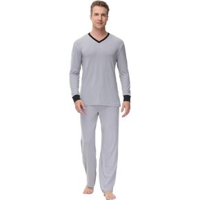 INK+IVY Men's Cuffed Long Sleeve V-Neck T-Shirt, Soft Sueded Jersey Vee, and Relaxed Fit Trouser Loungewear