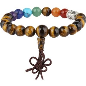 SUNYIK 7 Chakra Healing Bracelet for Women Men, 21 mala Prayer Beads bracelets with Buddha head 7"