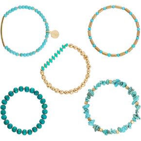 Coiris 5 Pcs Strand Turquoise Bracelet - Handmade with Tiny Turquoise Beads for a Chic Look（BR-1225）