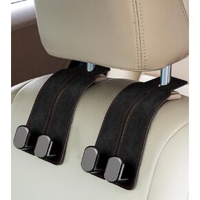 2 Pack Car Seats Hooks for Headrest, 2-in-1 Premium Leather Car Headrest Hanger with Metal Hooks, Car Seat Back Storage Hooks for Purses, Handbags, Phone