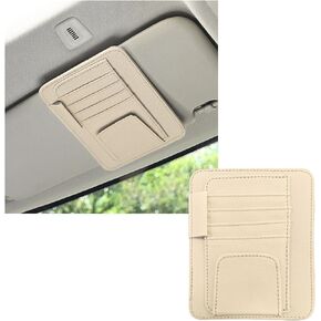 2PCS Small Leather Car Sun Visor Organizer, Multifunctional Auto Visor Document Holder with Sunglasses Clip, Universal Car Interior Organizer for Drving License, Card, Pen (Black)