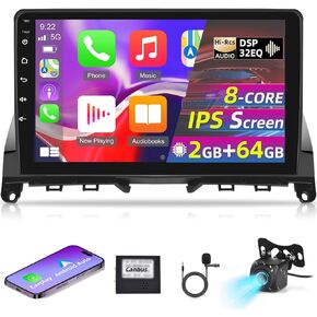 [8-Core 2+64G] Car Stereo for Mercedes Benz C Class W204 S204 2006-2011 - 9 inch IPS Touchscreen Android 13 Radio - Wireless Carplay/Android Auto/DSP+32EQ/WiFi/59 UI/SWC + AHD Backup Camera + Mic