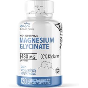 Nutri Pure Magnesium Glycinate 3680mg - (Provides 480mg Elemental Magnesium), Chelated for High Absorption, Non-Buffered for Maximum Potency, 120 Capsules - 7X MORE than Magnesium Glycinate 500mg